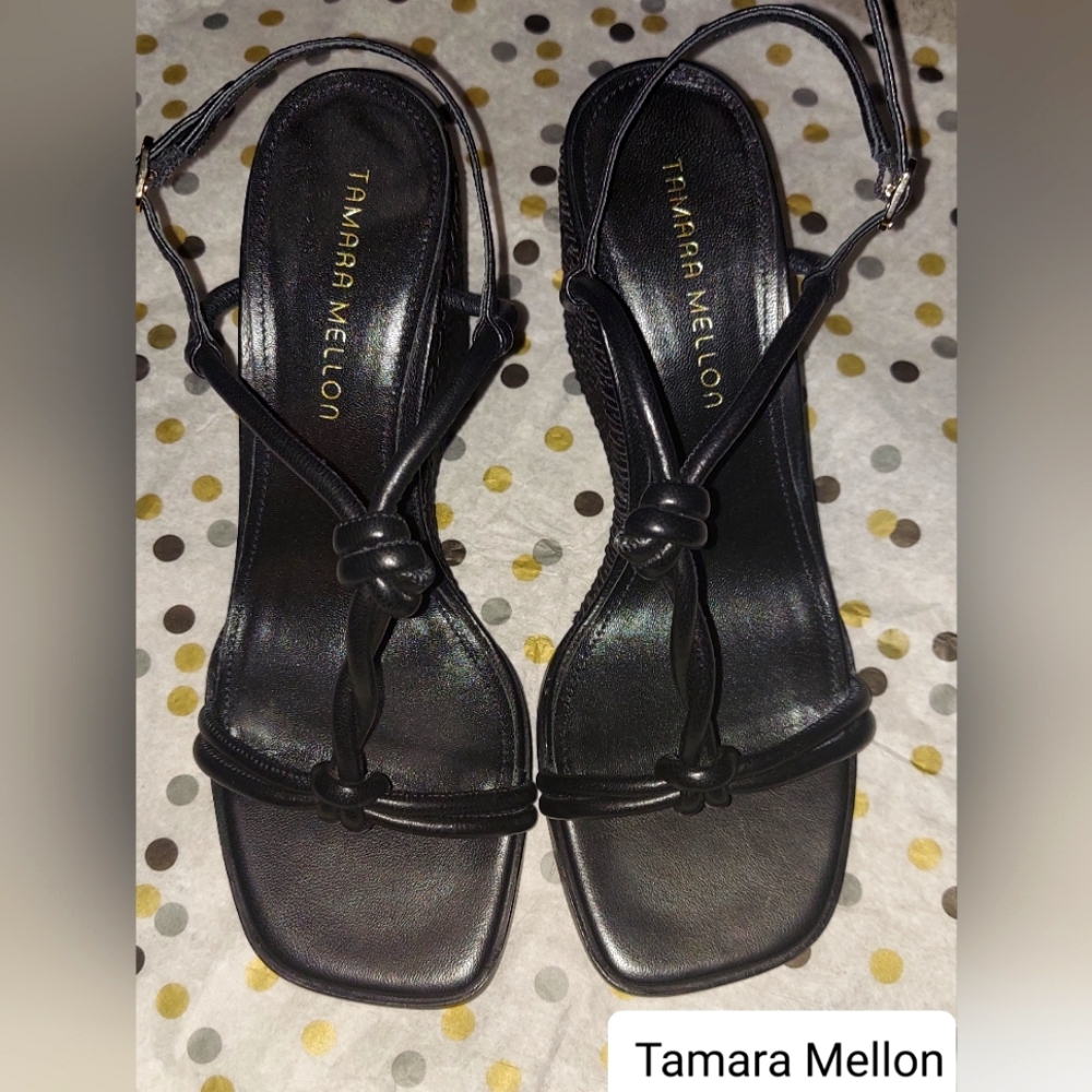 Tamara Mellon Black Wedge Knot Sandal Size 39 or US 8